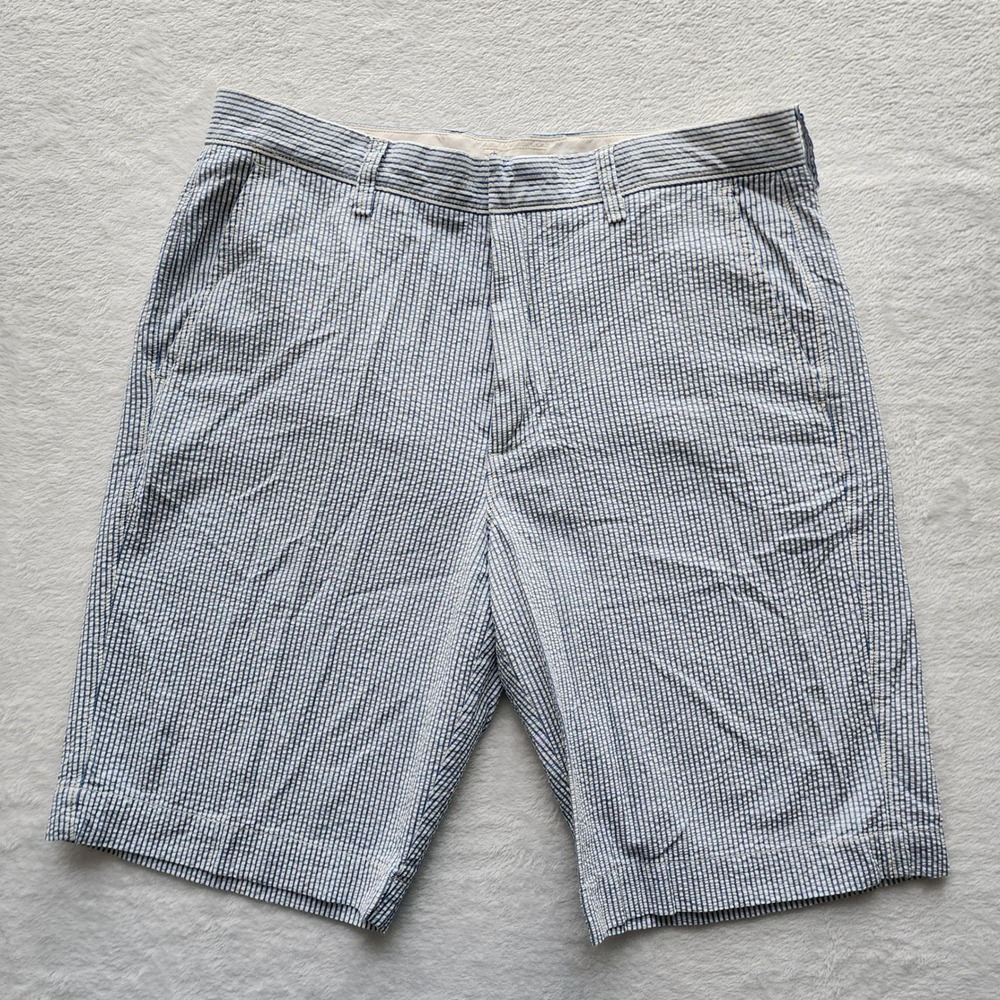 J Crew Seersucker Shorts Mens 32 Blue Stripe Cotton Preppy Summer Classic Resort
